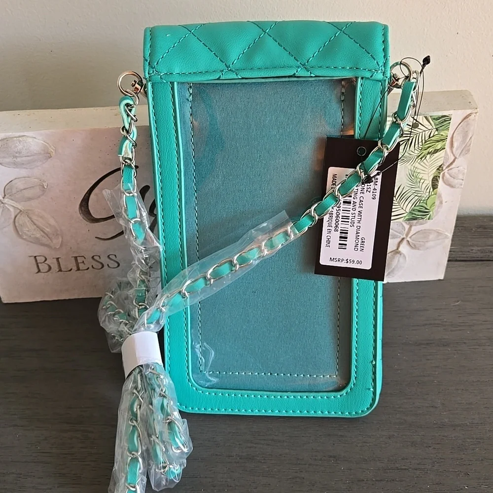 Quilted Turquoise Badgley Mischka Crossbody Phone Bag